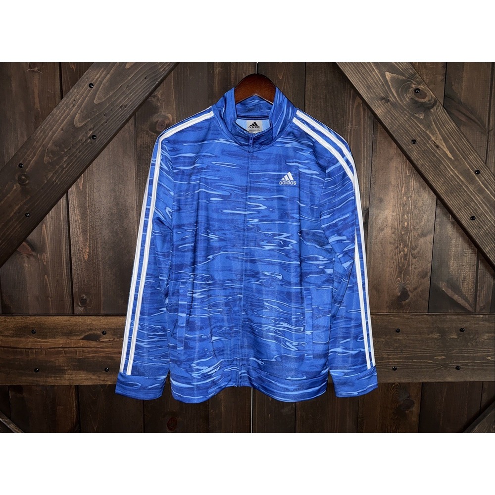 ADIDAS Track Jacket Boys Youth Size XL 18/20 Blue Full Zip Long Sleeve 3 Stripe